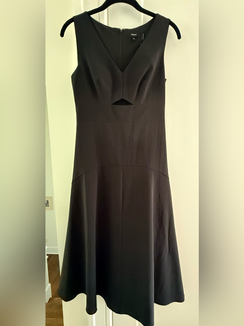 Theory Black Midi Dress with Subtle Front Cutout